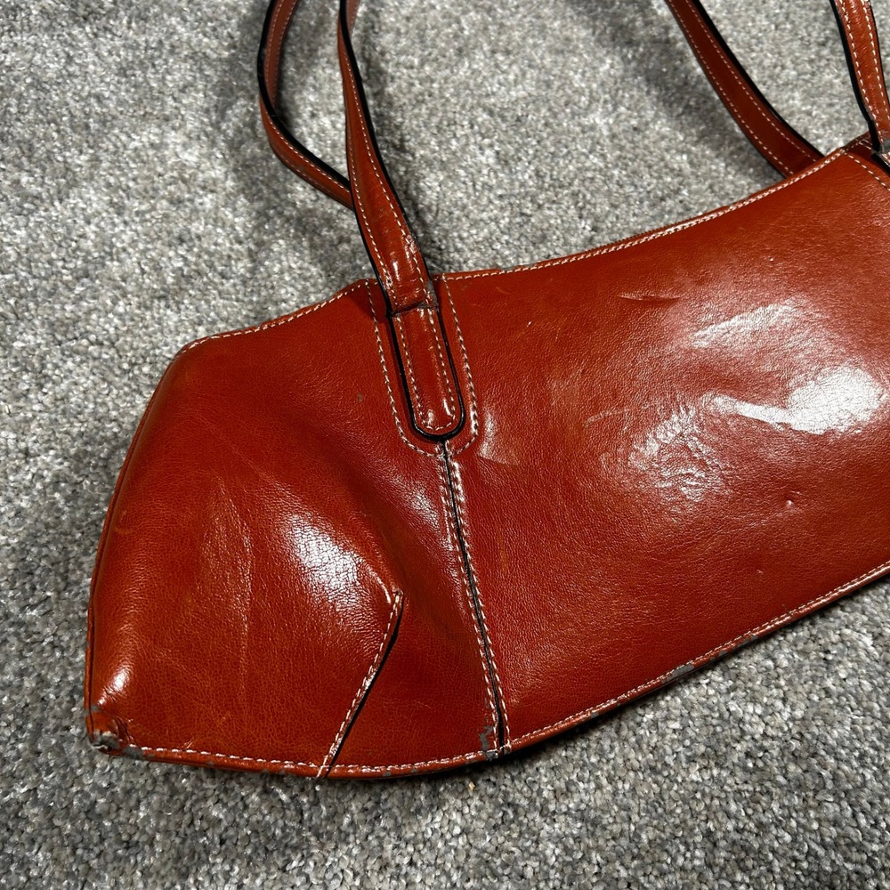Prada Vintage Glazed Leather Shoulder Bag Burnt Orange Baguette Triangle Logo - Picture 6 of 8